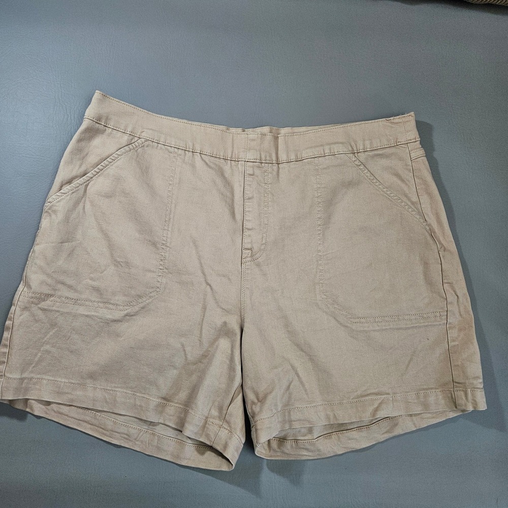 Nautica Jeans Co Womens Khaki Tan Utility Chino Shorts Size XL Stretch Cotton